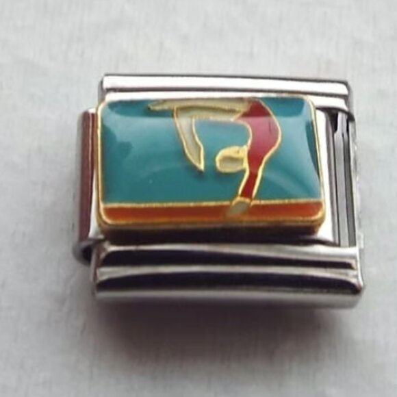 Enamel gymnast on balance beam 9mm stainless steel italian charm bracelet link - Picture 1 of 2